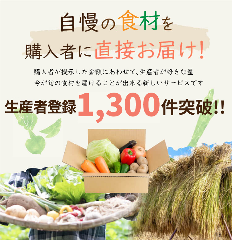 生産者の食材を購入者に直接お届けします。1/31(Thu)OPEN